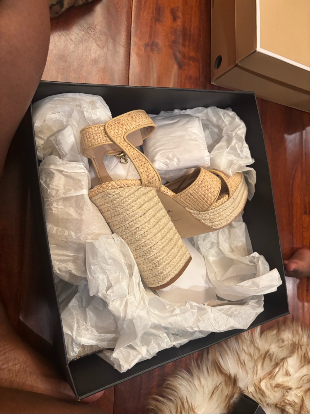Coach Woven Platform Heel Sandals in Natural Beige